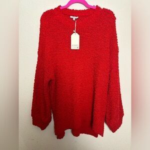 NWT Jodifl Red Plush Popcorn Knit Open Weave Oversized Pullover Sweater 1X